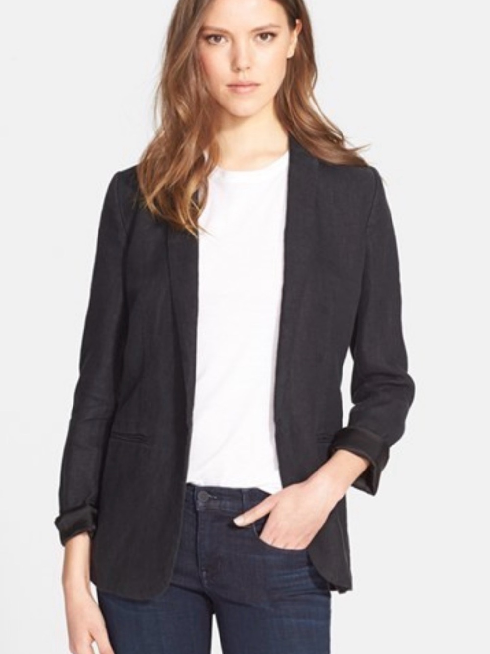 AYR Black Open-Front Linen Blazer Sz 4